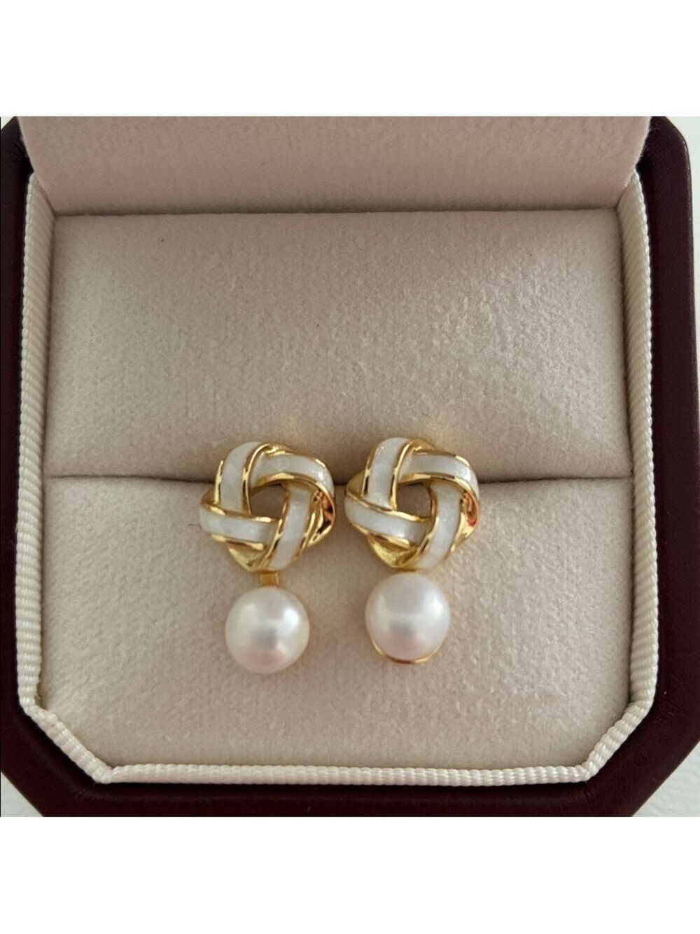Gold Enamel Pearl Earrings | Sterling Silver Studs | Chic Gift for Her